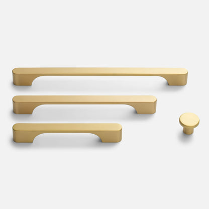 Front view of Roland Cabinet Knob with matching solid-brass pulls on a white background