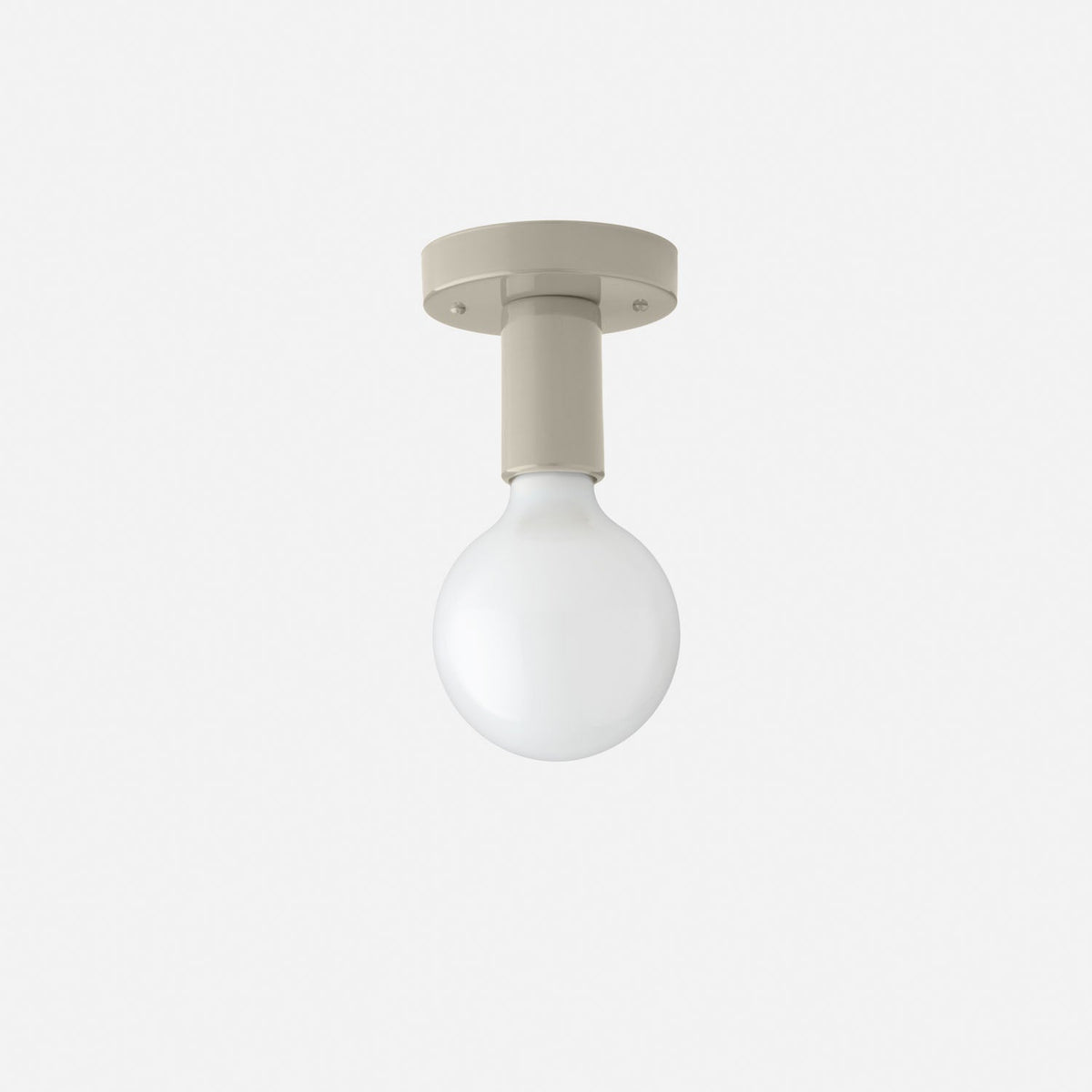 Front view of Cylinder Single Surface Mount showcasing gray gloss steel cylinder with round white bulb on light gray background
