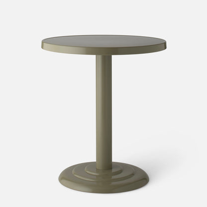 Front view of Owen Bistro Table showcasing its round pedestal and powder-coated steel construction against a white background