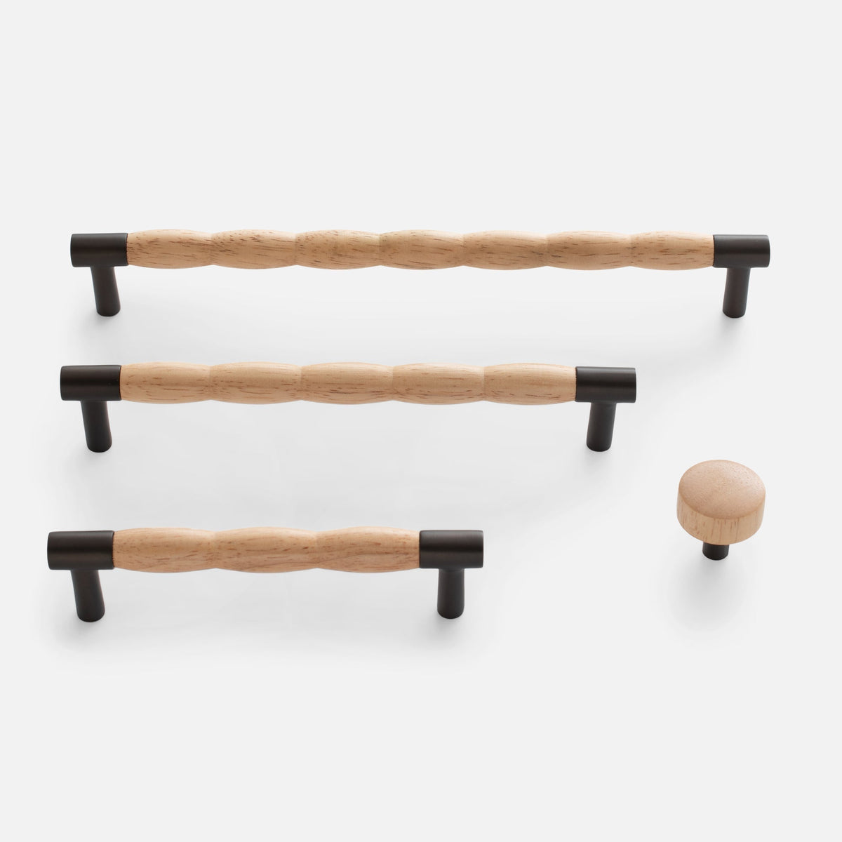 Front view of James Pull showcasing white oak and oil rubbed bronze construction on a white background
