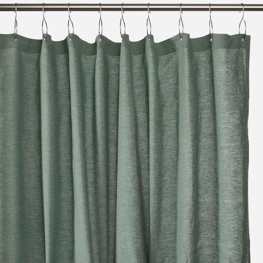 Front view of the Laurel 100% linen shower curtain showcasing its textured fabric with a plain background