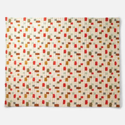 Top-down view of Pixel Handloom Shag Rug showing plush high-pile wool texture and multicolored pattern on white background