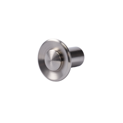 Close-up view of Landon Knob showcasing its circular brushed finish and cylindrical base on a white background