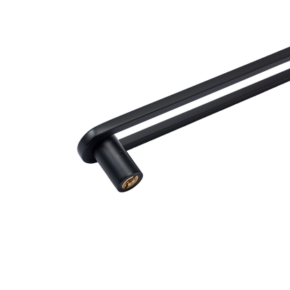 Close-up of Landon Pull showcasing its black elongated bar and cylindrical end on a white background