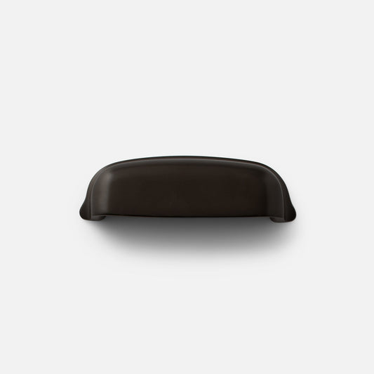 Front view of Darby Cup Pull showcasing its gently curved silhouette in oil rubbed bronze on a white background