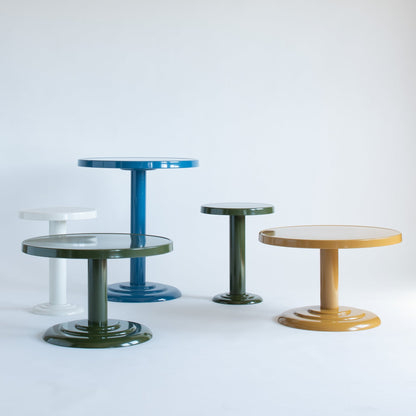 Front view of Owen Bistro Tables showcasing streamlined silhouettes and powder-coated steel construction against a light background